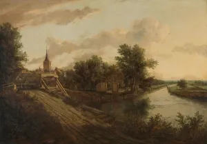 Waterway Transportation History Drucke: Landscape with rolling bridge, c.1660. Creator: Unknown