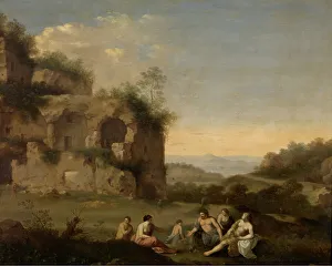 Landchaft mit einer Ruine aus dem mittleren 17.Jhdt., Künstler: Cornelis van Poelenburgh
