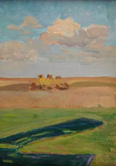 Agricultural Landscape Images Drucke: Landscape with Stacks, 1900. Creator: Unknown