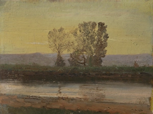 Impressionist River Scene Drucke: Landscape at Twilight with River and Cluster of Trees