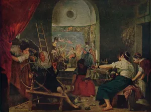 Drucke von Die Las Hilanderas ( Die Spinnerinnen ), 1657, ( um 1934 ) V Drucke: Die Las-Hilanderinnen, ( Die Spinnerin ), 1657. Künstler: Diego Velázquez