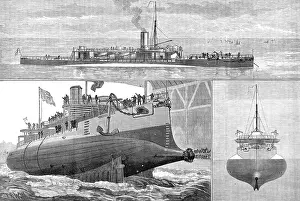 Chatham Dockyard History Drucke: Launch of H.M.S. Polyphemus at Chatham Dockyard, 1881. Creator: Unknown
