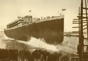 Vintage Ship Photography UK Drucke: Launch of the Orama (Orient Line), 20, 000 Tons, c1930. Creator: Unknown