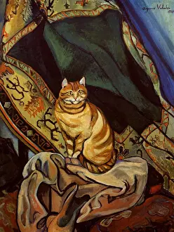 Der Kater Raminou sitzt auf einem Tuch (Cat Raminou sitting on a cloth), 1920. Schöpfer: Valadon, Suzanne (1865-1938)