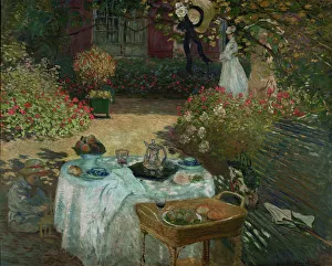 Drucke von Das Mittagessen aus dem Jahr 1873 im Besitz des Musée d'Orsay zu Paris Claude Monet Drucke: Das Mittagessen, 1873. Künstler: Monet, Claude (1840-1926)