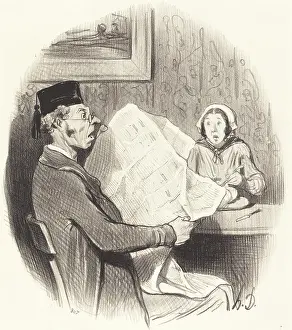 French Satire Artwork Drucke: Le Format de plus en plus monstre, 1845. Creator: Honore Daumier