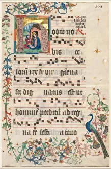 Blatt aus einem Antifonsbuch, Initiale H mit der Geburt Jesu Christi (Vorside), um 1480 von unbekanntem Künstler