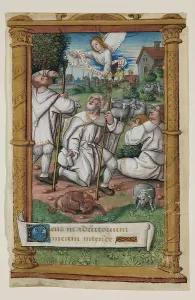 Bible Scenes In Art Drucke: Leaf from Book of Hours: Annunciation to the Shepherds