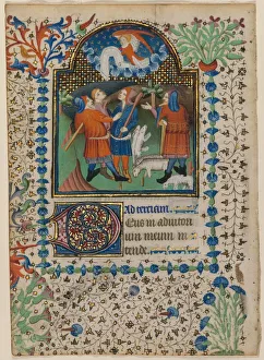 Blatt aus einem Buch der Stunden, die Ankündigung an die Hirten (Vorside), um 1410-20. Künstler