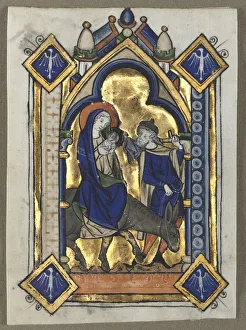 Medieval Manuscript Illumination Drucke: Leaf Excised from a Psalter: Flight Into Egypt, c. 1260. Creator: Unknown
