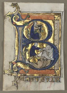 Leaf Excised from a Psalter: Initial B with King David, c. 1260. Creator: Unknown