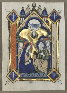 Manuscript Illumination Techniques Drucke: Leaf Excised from a Psalter: The Pentecost, c. 1260. Creator: Unknown
