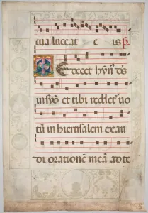 Blatt aus einem Fortschrittsgedächtnis, geschmücktes Anfangsschild (Verso), um 1480 von Jacopo Filippo dArgenta