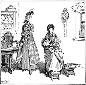 Women In The Kitchen Drucke: She learnt to peel onions without crying, 1906. Artist: Gordon Frederick Browne