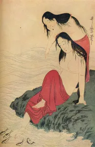 Drucke von Die linke Hand und das letzte Panel eines Triptychs von Utamaro, um 1797-98, (1936) U Drucke: Die linke Hand und das letzte Panel des Triptychons Die Perlen Taucher