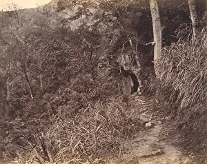 Black And White Mountain Scene Drucke: Left Road up to Yuen foo Monastery, ca. 1869. Creator: Afong Lai