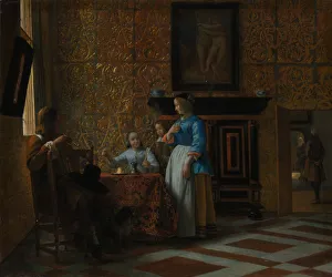 Women In Leisure Activities Drucke: Leisure Time in an Elegant Setting, ca. 1663-65. Creator: Pieter de Hooch