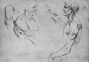 Leonardo Da Vinci Drucke: Zwei Studien zur Oberseite eines alten Mannes und Zwei Studien von Armen