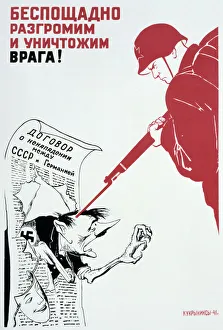 Russian Propaganda Poster Drucke: Lets Smite and Annihilate the Enemy Hip and Thigh!, 1941. Artist: Kukryniksy