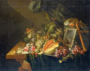 Heritage Art Netherlands Drucke: Still life with Copulating Sparrows, 1657. Creator: Cornelis de Heem