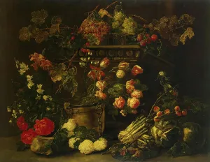 Drucke von Stillleben mit Blumen, Früchten und Papagei, 1650 Stilleben Kunstwerk Drucke: Stillleben mit Blumen, Früchten und Papagei, 1650. Künstler: Jan Fyt
