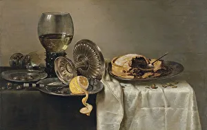 Dutch Golden Age Art Drucke: Still Life with Fruit Pie and various Objects, 1634. Creator: Willem Claesz. Heda