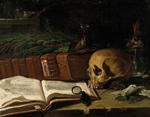 Oil On Canvas Heritage Art Drucke: Still life with a ledger, a skull and other objects, 1766. Creator: Unknown