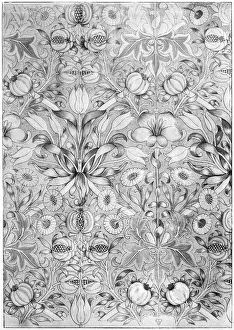 William Morris Designs Drucke: Lily and pomegranate pattern wallpaper, 1887 (1934). Artist: William Morris
