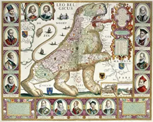 Der Löwe der Niederlande. Karte in Form eines Löwen, 1600-1750. Schöpfer: Joannes van Deutecum. Der Löwe der Niederlande. Karte in Form eines Löwen, 1600-1750. Schöpfer: Joannes van Deutecum