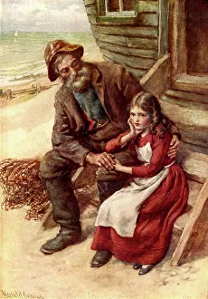 Drucke von Em'ly Little und Herr Peggotty, c1900. Figuren in Little David Copperfield, eine Geschichte inspiriert von dem Roman David Copperfield von Charles Dickens' Raphael Drucke: Em'ly Little und Mr. Peggotty, um 1900. Ersteller: Harold Copping