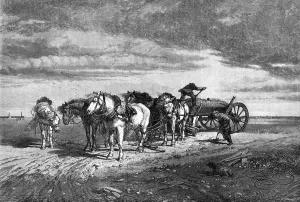 Ladung von Sand - Pas de Calais: Bedrohliche Wetter, von R. Beavis, Ausstellung der Royal Academy, 1868. Künstler: Mason Jackson