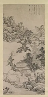 Black And White Landscape Painting Drucke: Lofty Scholar among Streams and Mountains, in the manner of Juran, late 17th century