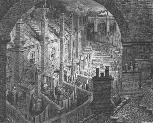 Slums Drucke: Über London - Mit der Bahn, 1872. Künstler: Gustave Doré