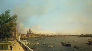 Drucke von Londonthe River Thames von der Somerset-House-Terrasse zur Stadt um die Jahr 1751 im Besitz des Königlichen Sammlungsbezirks (Royal Collection), London London Drucke: Londonthe Thames von der Somerset-House-Terrasse in Richtung Stadt um 1751 Künstler: Canaletto (1697-1768)