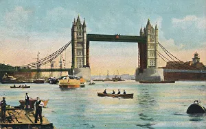 Tower Bridge History Drucke: London - Tower Bridge, 1908. Creator: Unknown