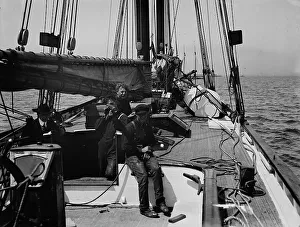 American Maritime History Drucke: Looking forward on pilot boat no. 2, between 1900 and 1905. Creator: Unknown