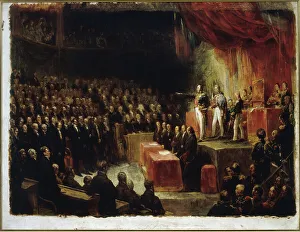 Ludwig Philipp tritt dem Eid vor den Kammern am neunten August des Jahres achtunddreißig. Ersteller: Ary Scheffer