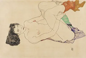 Drucke von Liegende weibliche Nackenfigur mit Beinen hochgestreckt, 1913. Privatbesitz Egon Schiele Drucke: Liegende weibliche Nackenfigur mit Beinen hochgezogen