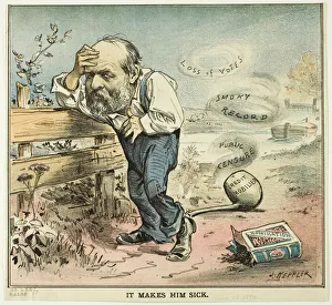 Joseph Keppler Artwork Drucke: It Makes Him Sick, from Puck, published August 18, 1880. Creator: Joseph Keppler