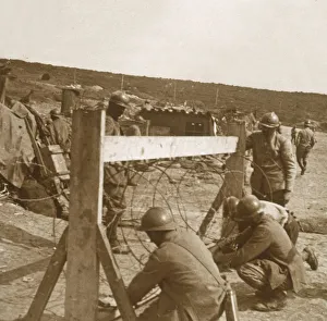WWI Trench Warfare Images Drucke: Making barbed wire, c1914-c1918