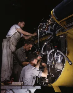World War II Aviation Industry Drucke: Making wiring assemblies at a junction box