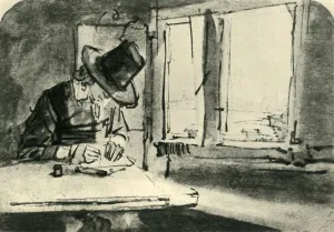 Ein Mann zeichnet am Fenster, Mitte 17. Jahrhundert, (1943). Künstler: Rembrandt Harmensz van Rijn