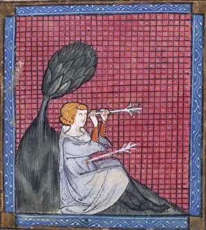 Illuminated Manuscript Miniatures Drucke: A man pierced by two arrows, 14th century. Creator: Unknown
