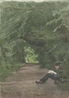Zeichnungen Drucke: Mann liest im Wald am Forest Avenue, 1874 - 1925. Schöpfer: Jan Veth
