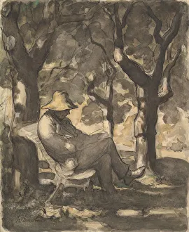 Ein Mann liest im Garten (Vorside). Umgangssprache der Zeit um etwa 1865 von dem Künstler Honoré Daumier