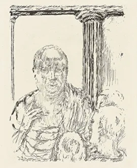 Pierre Bonnard Art Drucke: Man talking to others by a column. Creator: Pierre Bonnard