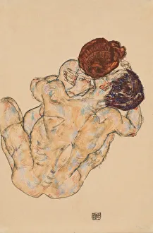 Drucke von Mann und Frau (Umarmung), 1917, Privatsammlung Egon Schiele Drucke: Mann und Frau (Kuss), 1917