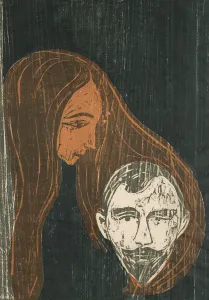 Menschenhaupt in der Frau Haar, 1896. Künstler: Edvard Munch