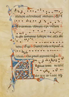 Blatt des Handschriften mit foliartiger Anfangsinitiale A aus einem Antiphonsbuch italienische Schriftart 14. Jahrhundert