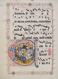 Middle Ages Illuminated Manuscripts Drucke: Manuscript Leaf with Initial C, from a Gradual, German, second quarter 15th century